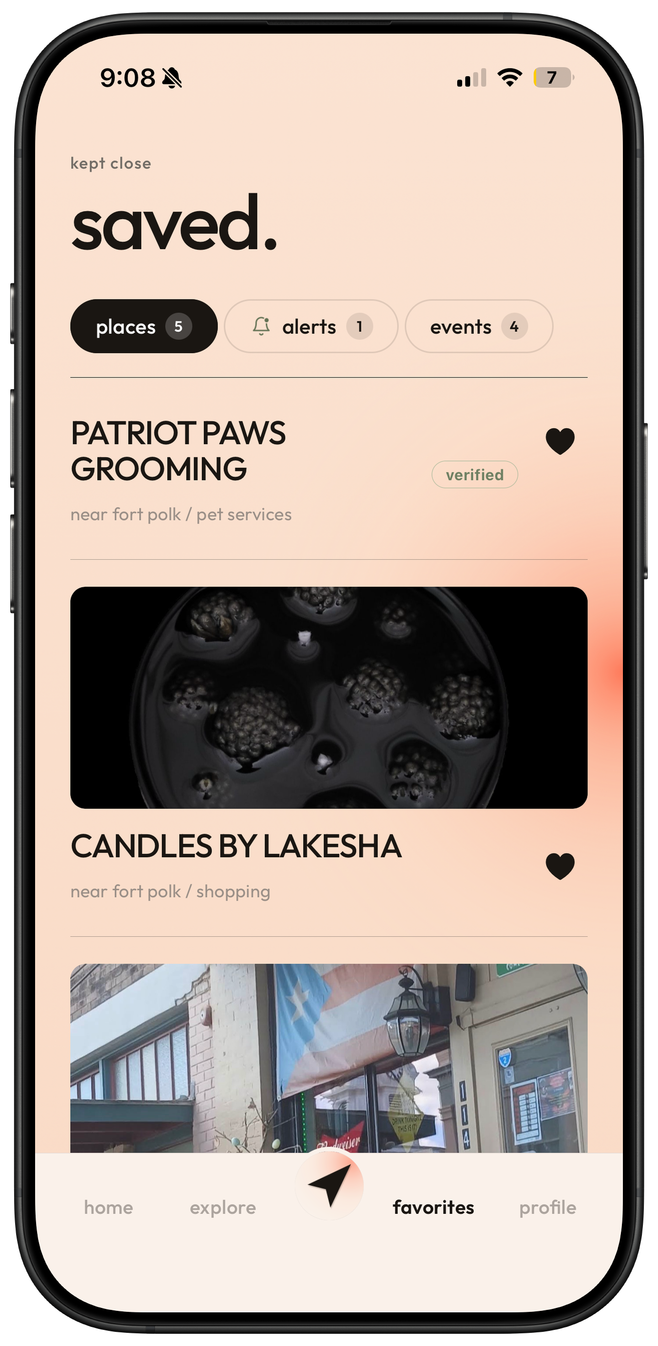 Scout Local app — saved places, alerts, and events