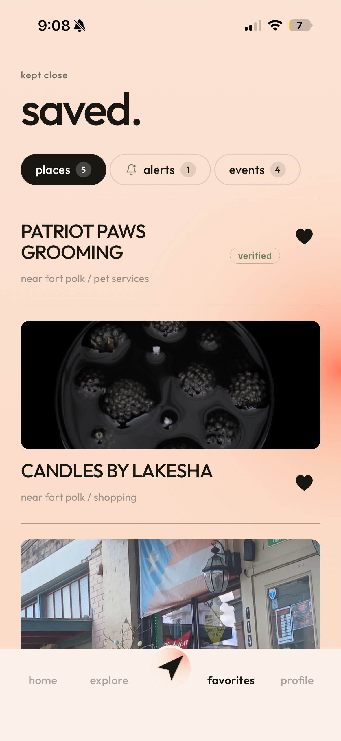 ScoutLocal app — saved places, alerts, and events