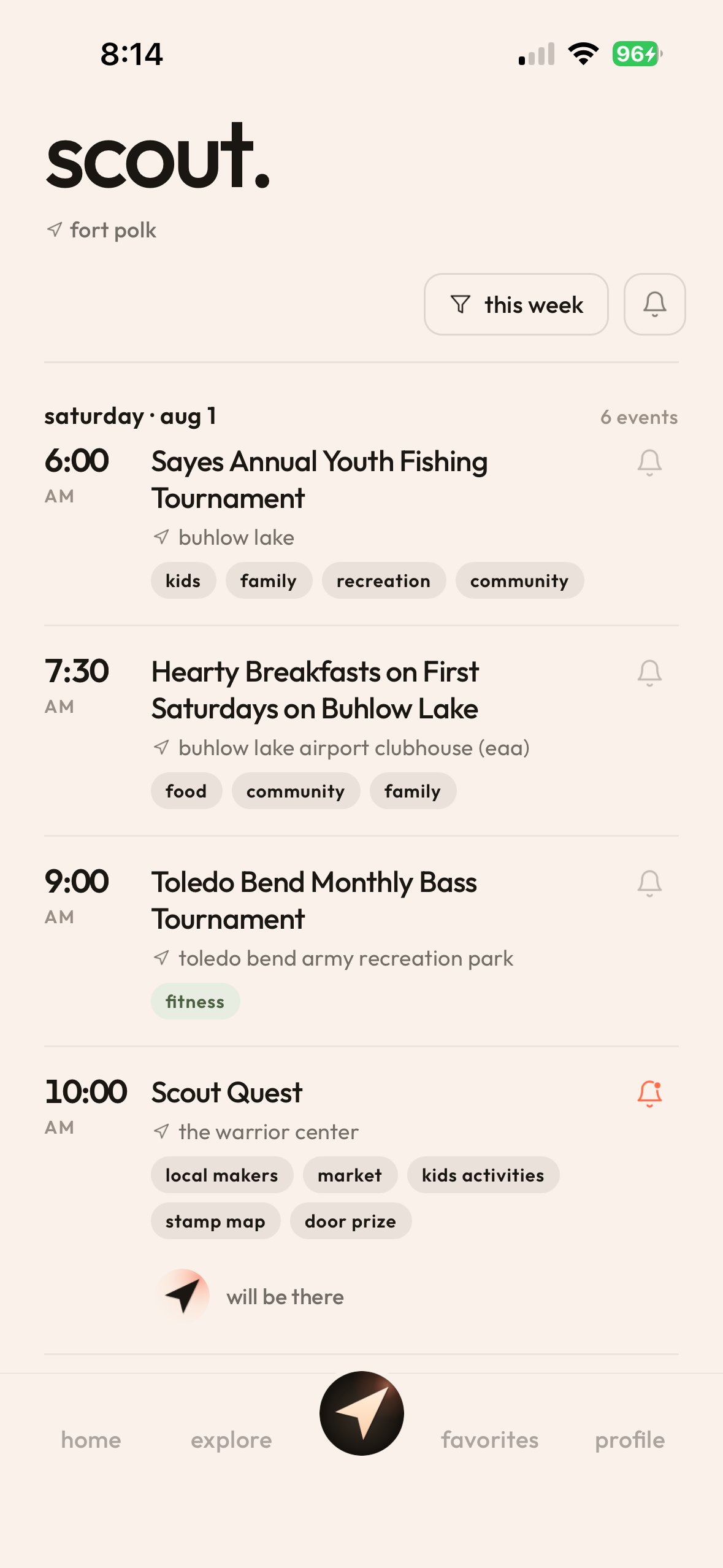 Scout Local event feed showing a business attending an upcoming event